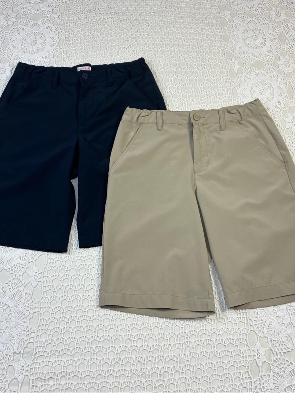 Lot of 2 Cat & Jack Boy’s Navy and Khaki Flat-Front Shorts Adjustable Waist
